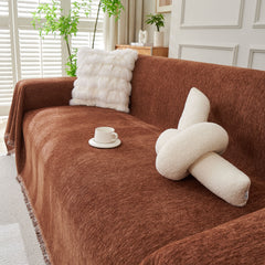 Solid Color Chenille Sofa Throw Blanket, Modern Decor Soft Couch Cover with Fringes - Ornate Home