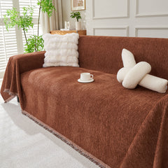 Solid Color Chenille Sofa Throw Blanket, Modern Decor Soft Couch Cover with Fringes - Ornate Home