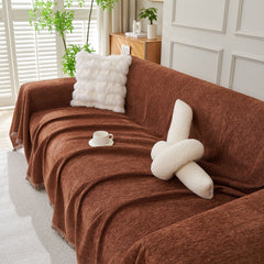 Solid Color Chenille Sofa Throw Blanket, Modern Decor Soft Couch Cover with Fringes - Ornate Home