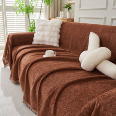 Solid Color Chenille Sofa Throw Blanket, Modern Decor Soft Couch Cover with Fringes - Ornate Home
