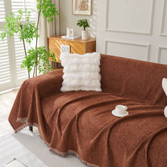Solid Color Chenille Sofa Throw Blanket, Modern Decor Soft Couch Cover with Fringes - Ornate Home