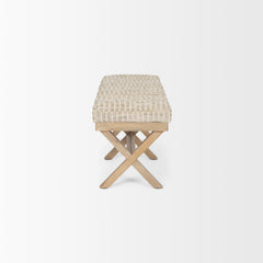 Solis Brown/Beige Base Woven Leather Cushion Accent Bench