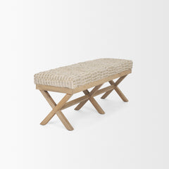 Solis Brown/Beige Base Woven Leather Cushion Accent Bench