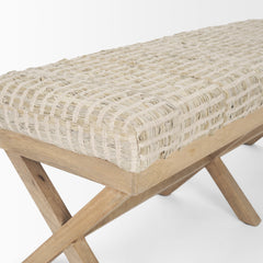 Solis Brown/Beige Base Woven Leather Cushion Accent Bench