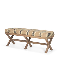 Solis Brown/Beige/Black Base Upholstered Stripe Seat Accent Bench
