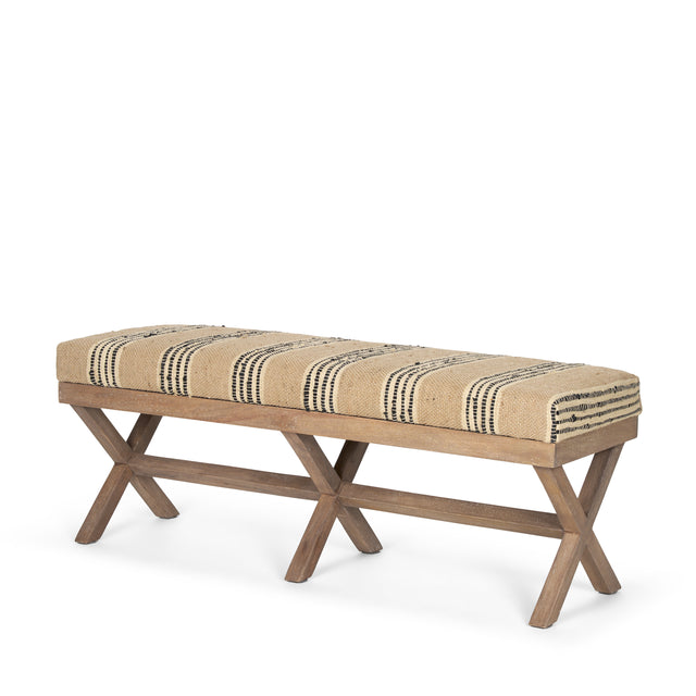 Solis Brown/Beige/Black Base Upholstered Stripe Seat Accent Bench - Ornate Home