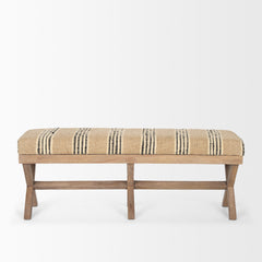 Solis Brown/Beige/Black Base Upholstered Stripe Seat Accent Bench