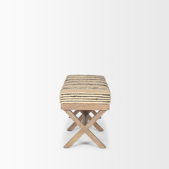 Solis Brown/Beige/Black Base Upholstered Stripe Seat Accent Bench