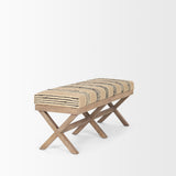 Solis Brown/Beige/Black Base Upholstered Stripe Seat Accent Bench - Ornate Home