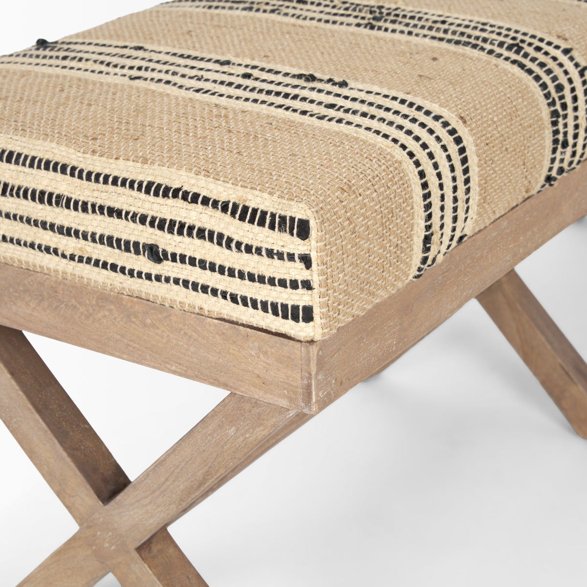 Solis Brown/Beige/Black Base Upholstered Stripe Seat Accent Bench - Ornate Home