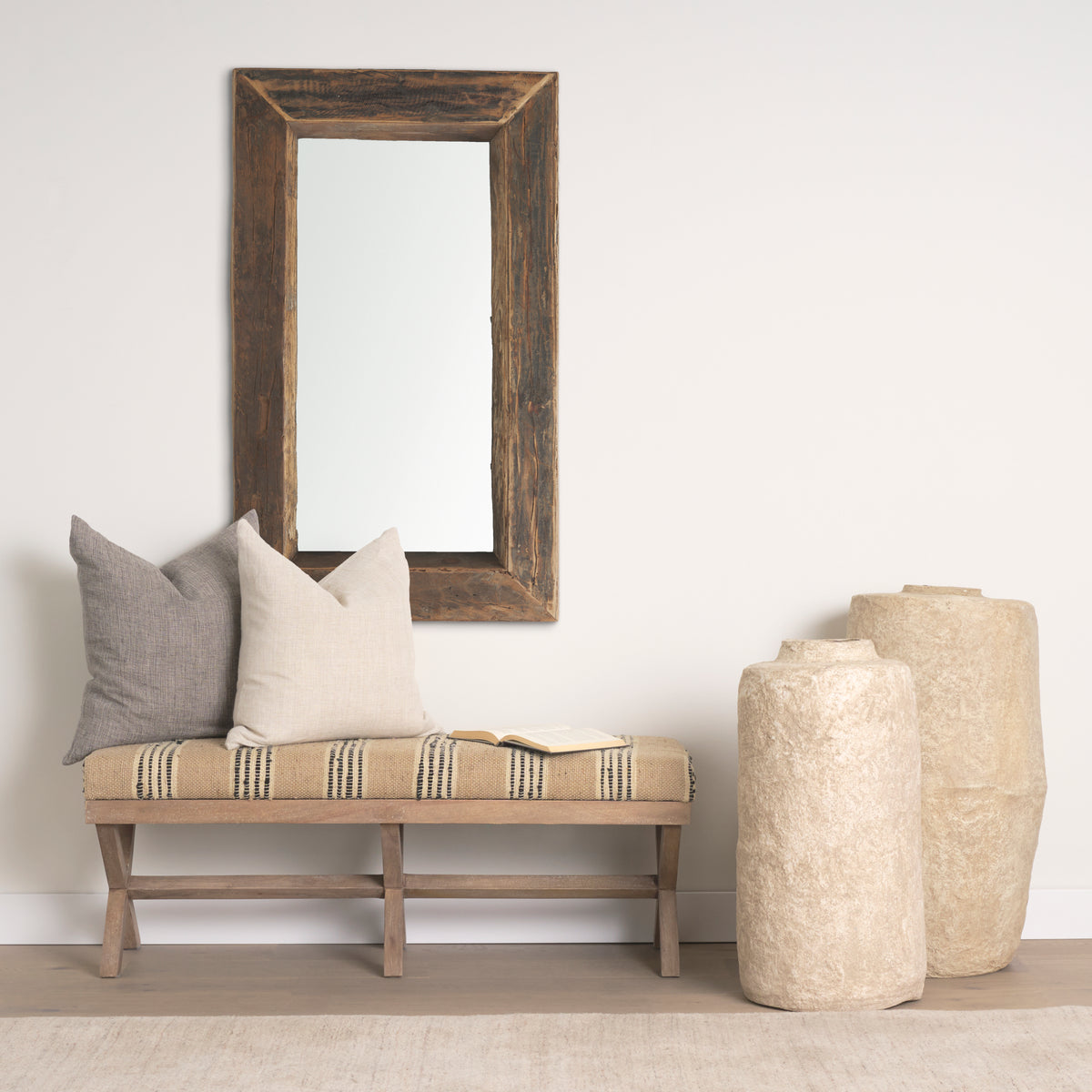 Solis Brown/Beige/Black Base Upholstered Stripe Seat Accent Bench - Ornate Home