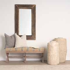 Solis Brown/Beige/Black Base Upholstered Stripe Seat Accent Bench - Ornate Home