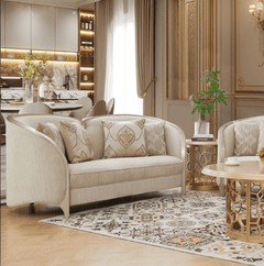 Solstice Luxe Beige/Gold Trim 3-Pc Living Room Set / HD-3PC7005 - Ornate Home