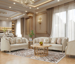 Solstice Luxe Beige/Gold Trim Sofa / HD-S7005 - Ornate Home