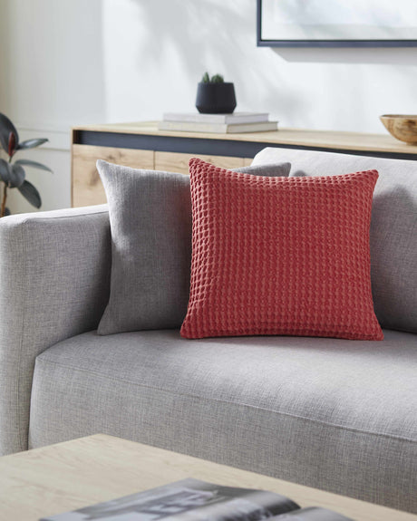 Solvang Textured Coral Cotton Square Throw Pillow - Ornate Home