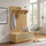 Soma Light Oak Fluted 3-in-1 Hall Tree With Storage Bench and Coat Rack - Ornate Home