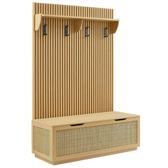 Soma Light Oak Fluted 3-in-1 Hall Tree With Storage Bench and Coat Rack - Ornate Home