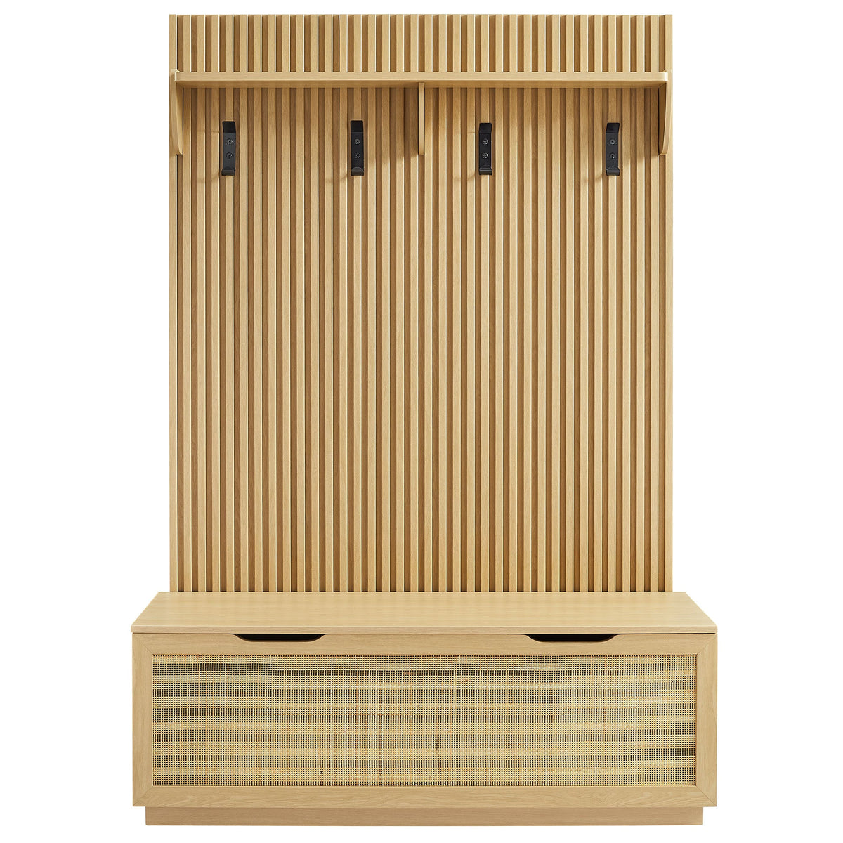 Soma Light Oak Fluted 3-in-1 Hall Tree With Storage Bench and Coat Rack - Ornate Home
