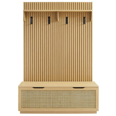 Soma Light Oak Fluted 3-in-1 Hall Tree With Storage Bench and Coat Rack - Ornate Home