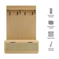 Soma Light Oak Fluted 3-in-1 Hall Tree With Storage Bench and Coat Rack - Ornate Home