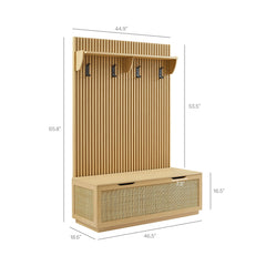 Soma Light Oak Fluted 3-in-1 Hall Tree With Storage Bench and Coat Rack - Ornate Home