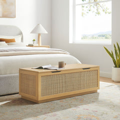 Soma Oak 47" Rattan Storage Bench - Ornate Home