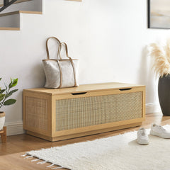 Soma Oak 47" Rattan Storage Bench - Ornate Home