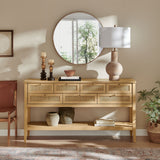 Soma Oak 62 Inch Rattan Console Table - Ornate Home