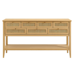 Soma Oak 62 Inch Rattan Console Table - Ornate Home