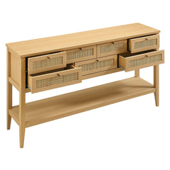 Soma Oak 62 Inch Rattan Console Table - Ornate Home