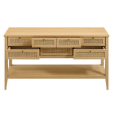 Soma Oak 62 Inch Rattan Console Table - Ornate Home