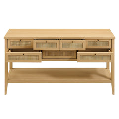 Soma Oak 62 Inch Rattan Console Table - Ornate Home