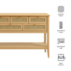 Soma Oak 62 Inch Rattan Console Table - Ornate Home