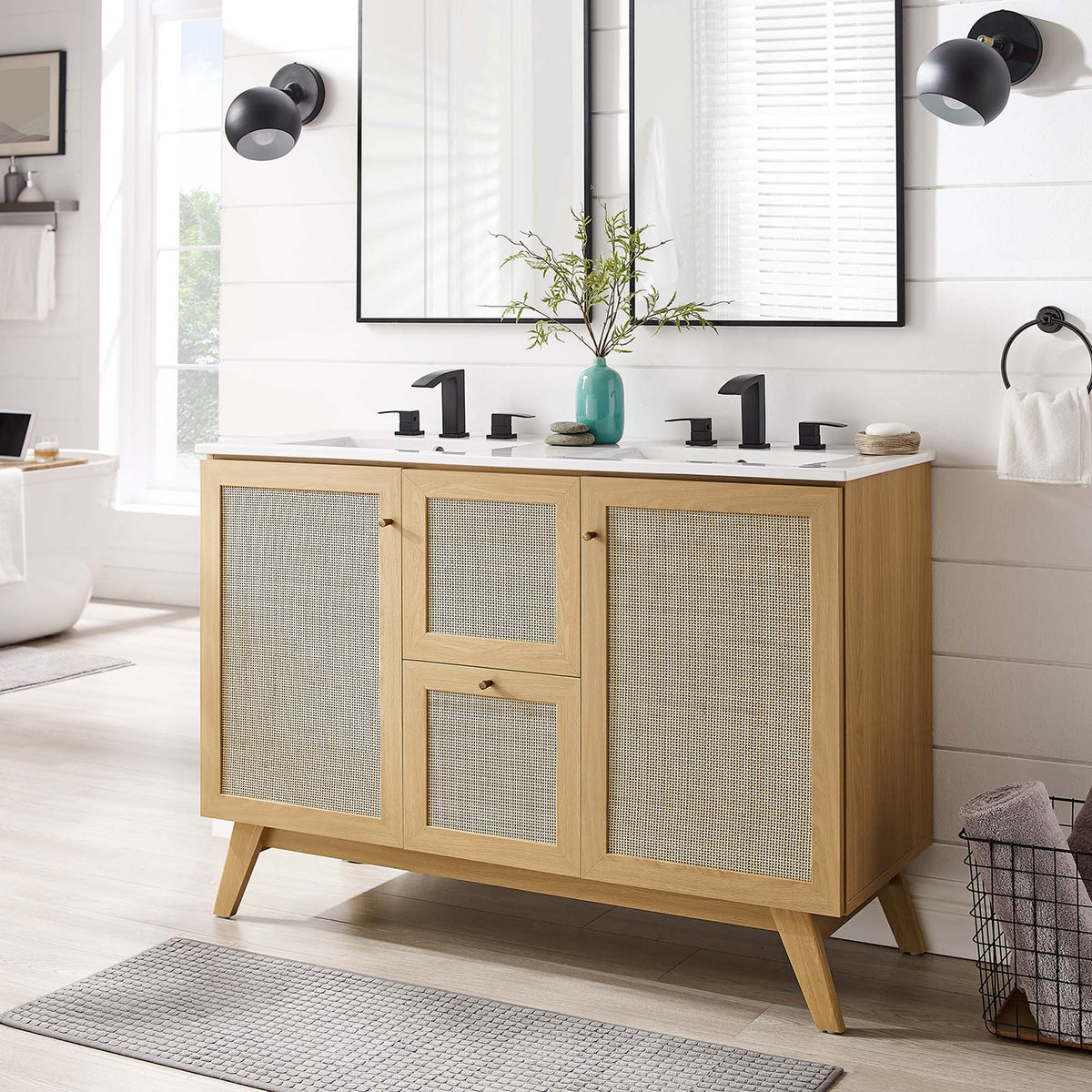 Soma Oak/White 48" Double Sink Bathroom Vanity - Ornate Home