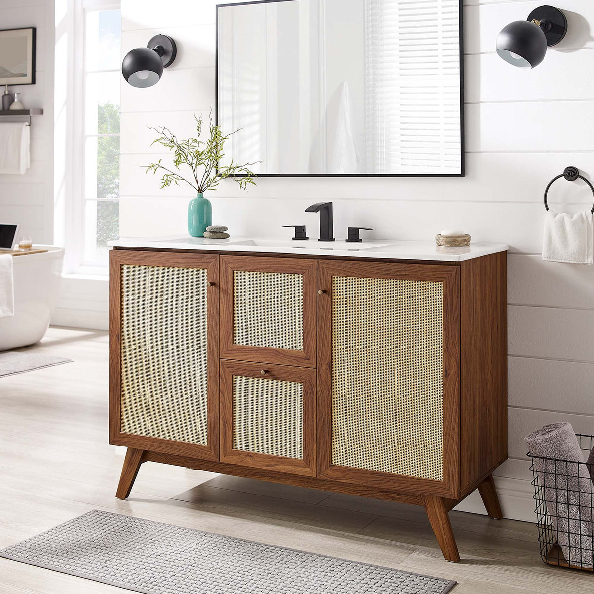 Soma Walnut 48" Single or Double Sink Compatible Bathroom Vanity Cabinet (Sink Basin Not Included) - Ornate Home