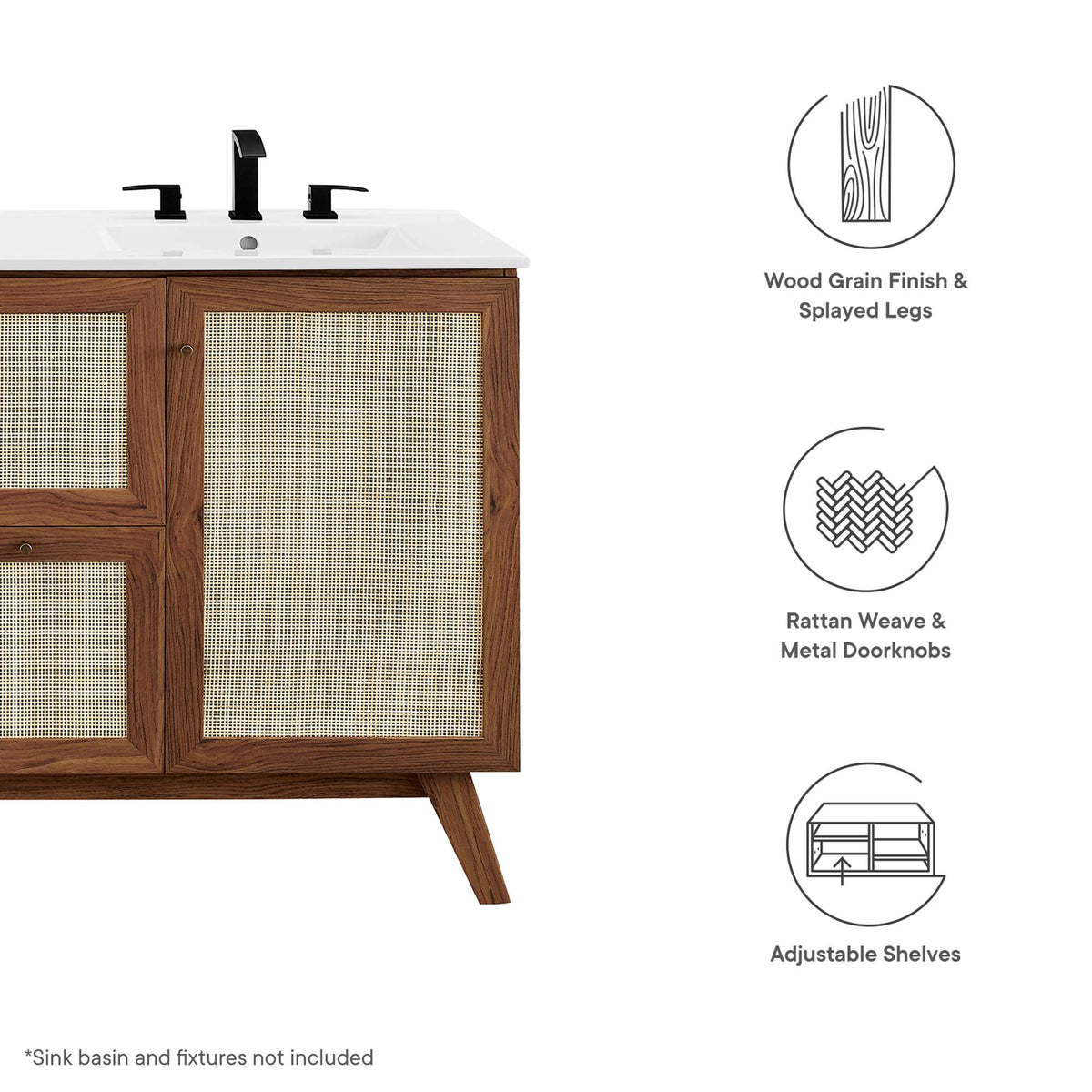 Soma Walnut 48" Single or Double Sink Compatible Bathroom Vanity Cabinet (Sink Basin Not Included) - Ornate Home