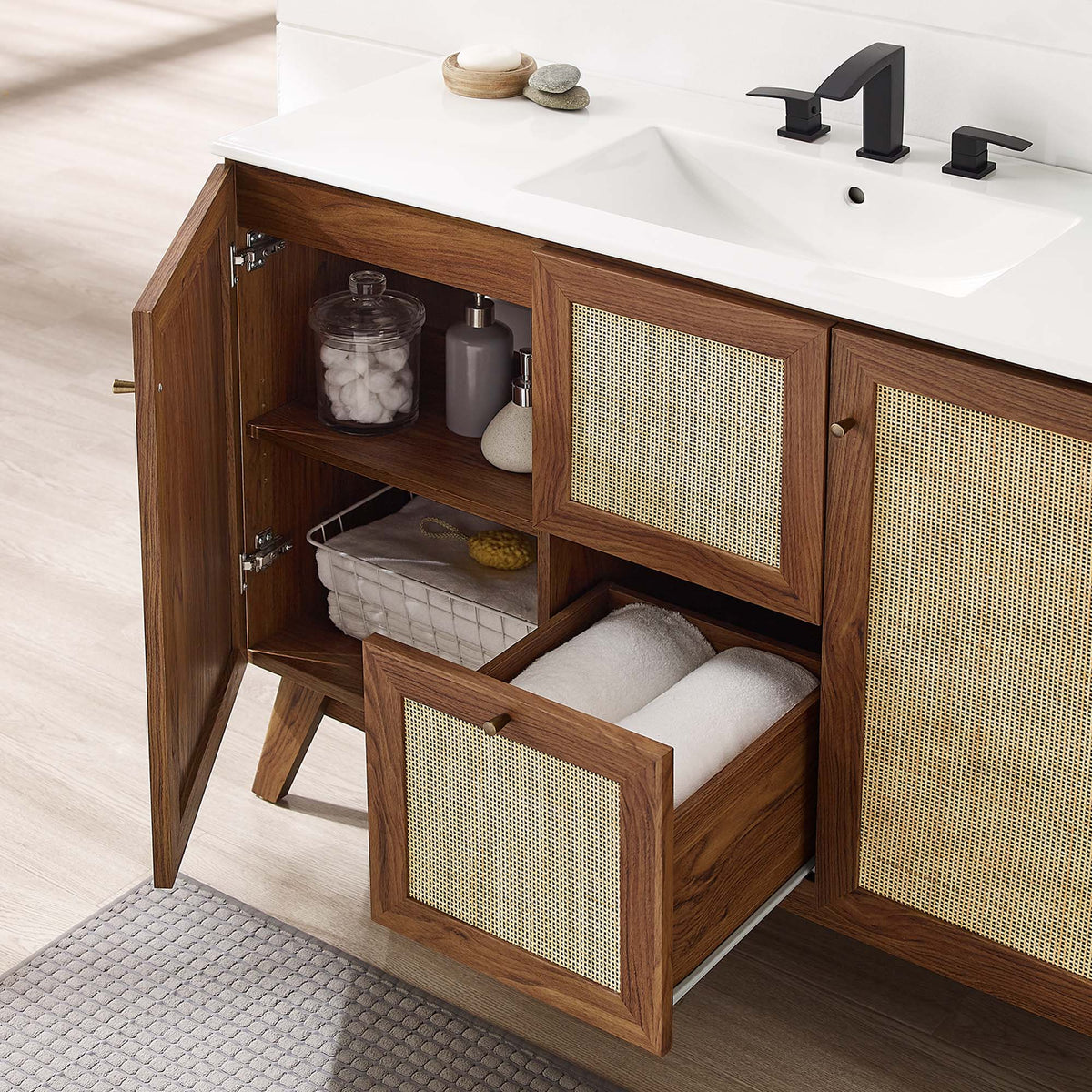 Soma Walnut 48" Single or Double Sink Compatible Bathroom Vanity Cabinet (Sink Basin Not Included) - Ornate Home