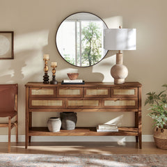 Soma Walnut 62 Inch Rattan Console Table - Ornate Home