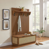 Soma Walnut Fluted 3-in-1 Hall Tree With Storage Bench and Coat Rack - Ornate Home