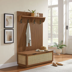 Soma Walnut Fluted 3-in-1 Hall Tree With Storage Bench and Coat Rack - Ornate Home