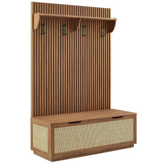 Soma Walnut Fluted 3-in-1 Hall Tree With Storage Bench and Coat Rack - Ornate Home