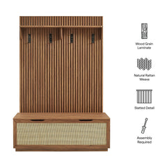 Soma Walnut Fluted 3-in-1 Hall Tree With Storage Bench and Coat Rack - Ornate Home