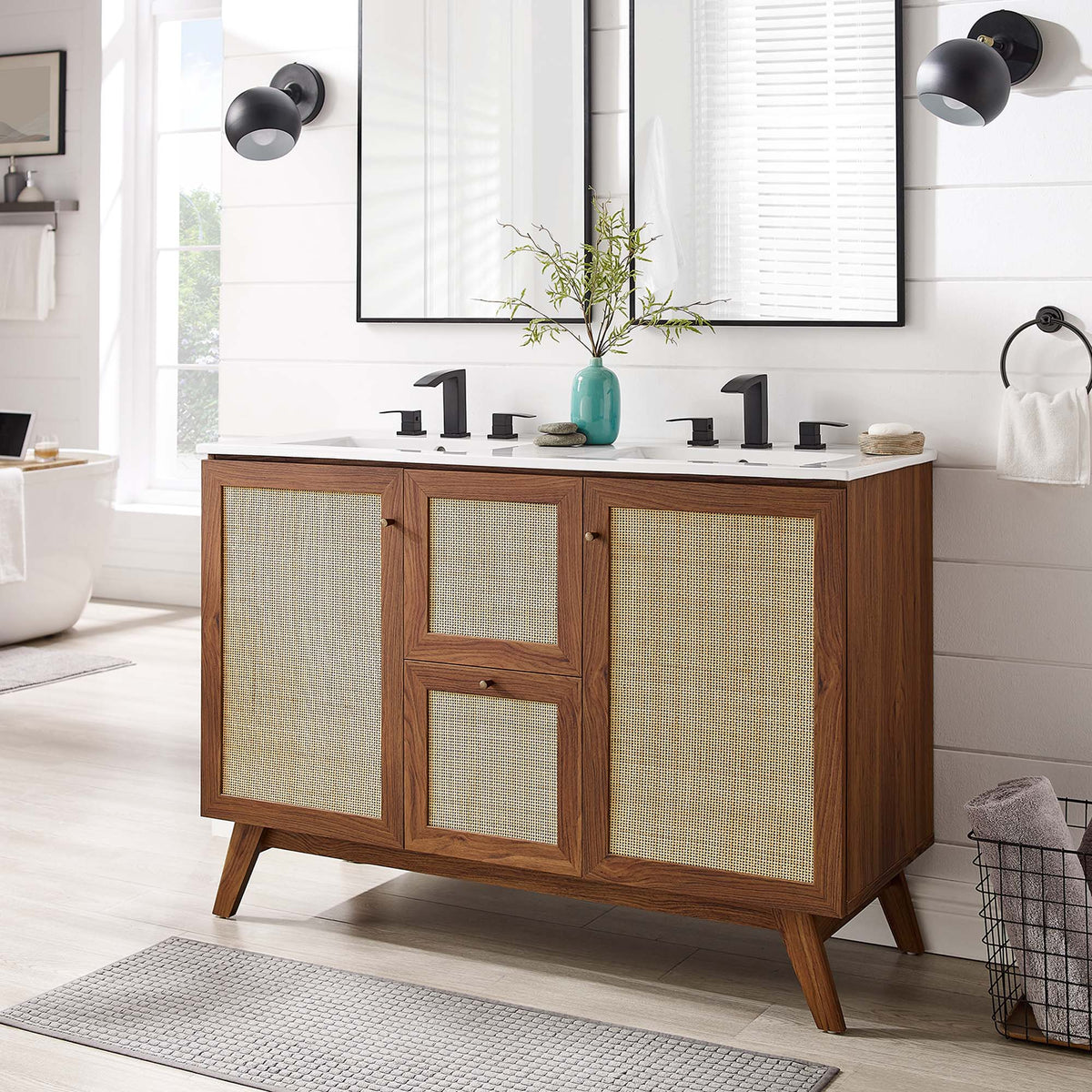 Soma Walnut/White 48" Double Sink Bathroom Vanity - Ornate Home