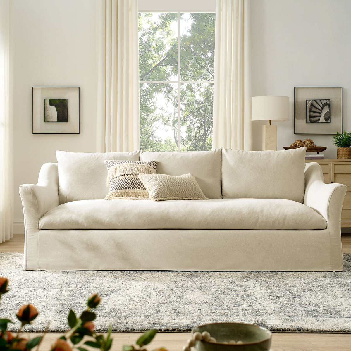 Somerset 92" Linen Blend Slipcovered Sofa - Ornate Home