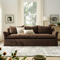 Somerset Cocoa 92" Linen Blend Slipcovered Sofa - Ornate Home