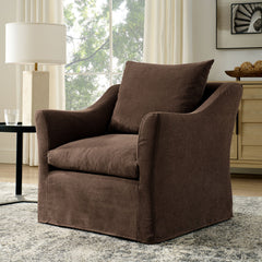 Somerset Cocoa Linen Blend Slipcovered Armchair - Ornate Home