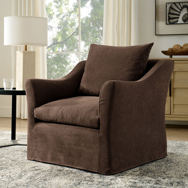 Somerset Cocoa Linen Blend Slipcovered Armchair - Ornate Home