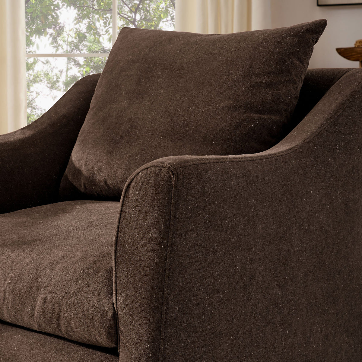 Somerset Cocoa Linen Blend Slipcovered Armchair - Ornate Home