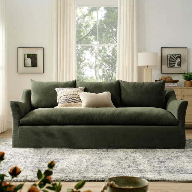 Somerset Sage 92" Linen Blend Slipcovered Sofa - Ornate Home