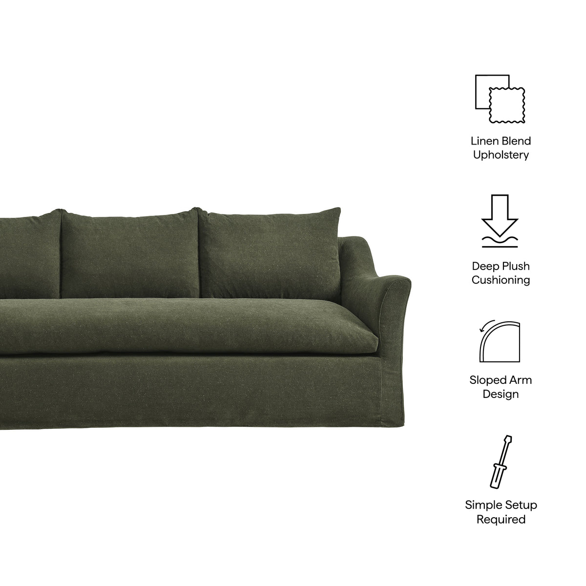 Somerset Sage 92" Linen Blend Slipcovered Sofa - Ornate Home